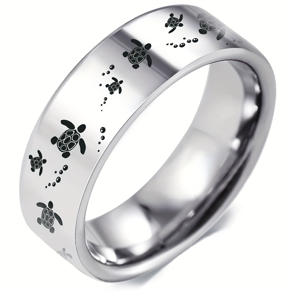 Sea Turtle Stainless Steel Ring Father's Gift Silvery 8mm Ring